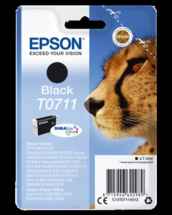 Epson inkoustová náplň/ T0711/ Singlepack T0711 DURABrite Ultra Ink/ Černá