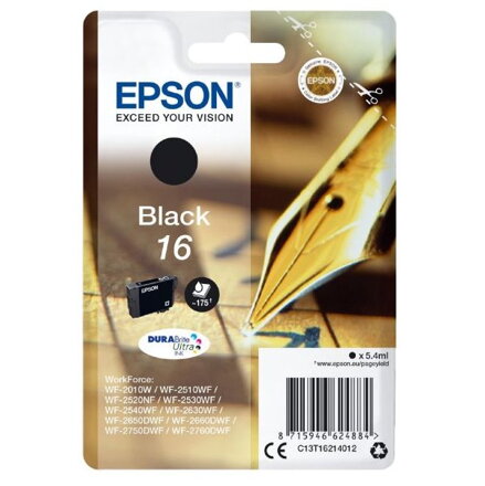Epson inkoustová náplň/ T1621/ Singlepack 16 DURABrite Ultra Ink/ Černá
