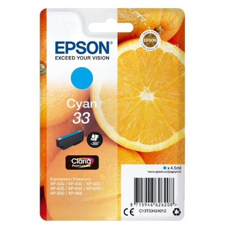 Epson inkoustová náplň/ T3342/ Singlepack 33 Claria Premium Ink/ Modrá