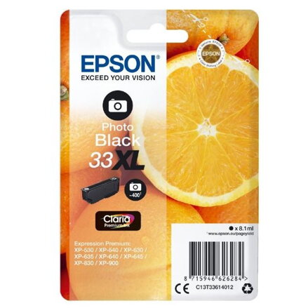 Epson inkoustová náplň/ T3361/ Singlepack 33XL Claria Premium Ink/ Foto Černá