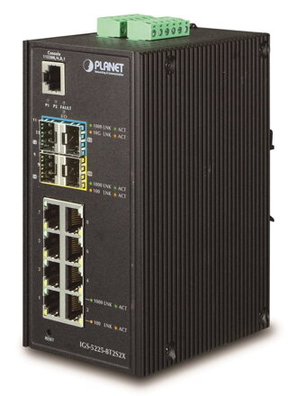 PLANET IGS-5225-8T2S2X Priemyselný Switch 8x 10/100 / 1000T, 2x 100 / 1000X SFP, 2x 10G SFP +, -40 ~ + 75 ° C