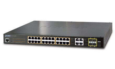 PLANET GS-4210-24PL4C PoE switch L2 / L4, 28x 1000Base-T, 4x SFP, Web / SNMPv3, ext 10Mb / s, 802.3at-440W