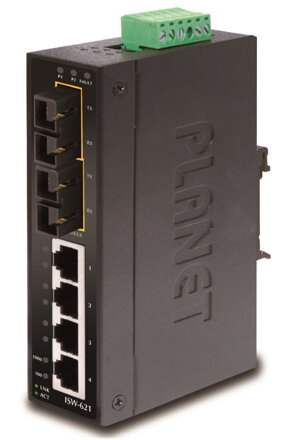 Planet ISW-621S15, 4x 10 / 100Base-TX + 2x 100FX 15km, SM, DIN, IP30