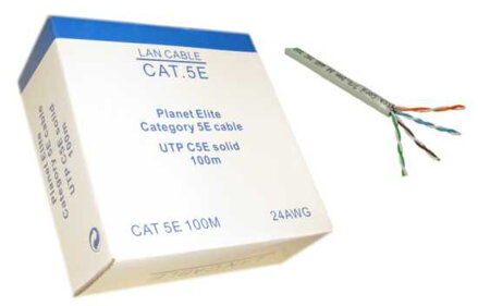 PLANET kabel UTP, drát, 4pár, Cat 5e, Planet Elite, Dca, 2404N03 (balení 100m)