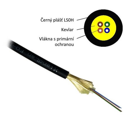XtendLan FO kabel, 9/125, 12c, DROP, 3,7mm LS0H, černý, G.657A, 1000N, 1km cívka