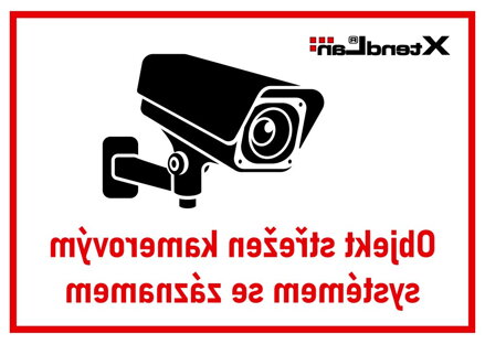 XtendLan Bezpečnostní tabulka (samolepka) pro kamerové systémy, transparentní, zrcadlový tisk, 140x100mm