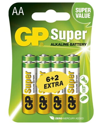GP alkalická baterie 1,5V AA (LR6) Super 8ks blistr (6+2 ZDARMA)