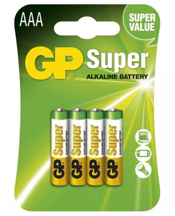 GP alkalická baterie 1,5V AAA (LR03) Super 4ks blistr