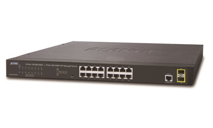 PLANET GS-4210-16T2S switch L2 / L4, 16x 1000Base-T, 2x SFP, Web / SNMPv3, VLAN, QoS, IPv6, fanless