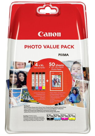 Canon inkoustová náplň CLI-571XL C/M/Y/BK + 50x PP-201 pro Canon Pixma MG6850,MG6851,MG6852,MG6853,MG7750...