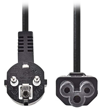 NEDIS napájecí kabel 230V/ přípojný 10A/ konektor IEC-320-C5/ úhlová zástrčka Schuko/ trojlístek/ černý/ 2m