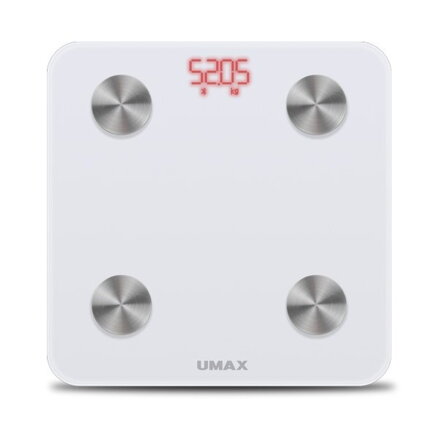 UMAX chytrá váha Smart Scale US20M/ 0,2 – 150 kg/ Bluetooth 4.0/ 6 tělesných parametrů/ čeština/ bílá