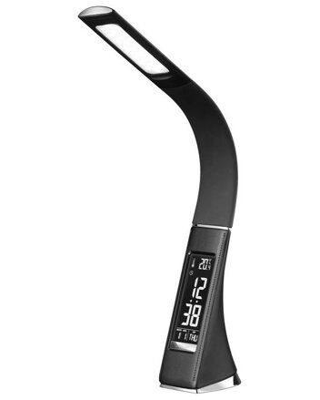 IMMAX LED stolní lampička Leather/ 6,5W/ 300lm/ 5V/1A/ 3 barvy světla/ flexibil. rameno/ možnost vypnutí LCD/ USB/ černá