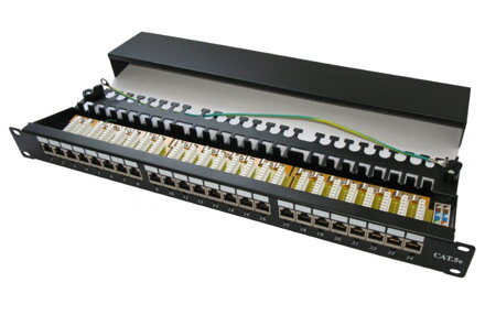 XtendLan Patch panel 19", 24 portů, stíněný, C5E,dual, 2xAu, s LED vyhledáváním