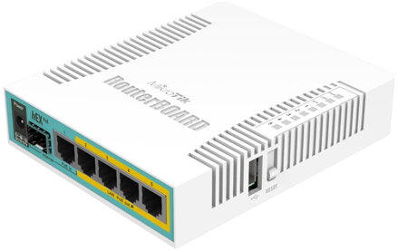 MikroTik RouterBOARD RB960PGS, HEX PoE, 800MHz CPU, 128MB RAM, 5xGLAN, USB, L4, PSU