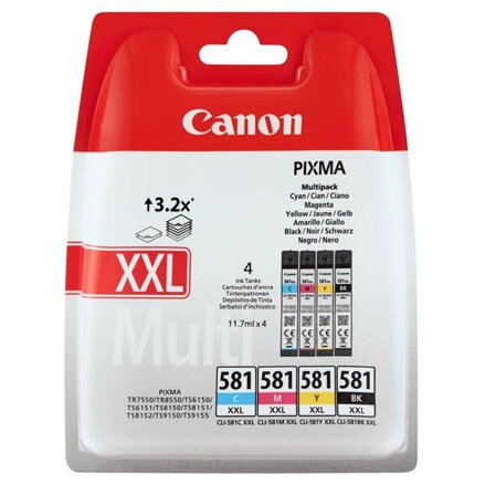 Canon originální ink CLI-581 XXL CMYK Multi Pack (CMYK, 4x11,7ml) pro Canon PIXMA TR7550, TR8550, TS615