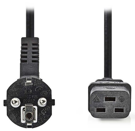 NEDIS napájecí kabel 230V/ přípojný 10A/ konektor IEC-320-C19/ úhlová zástrčka Schuko/ černý/ 2m