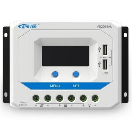 EPEVER VS2024AU solárny PWM regulátor 12/24 V, 20 A, USB, vstup 50V