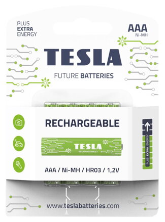 TESLA RECHARGEABLE+ nabíjecí baterie AAA Ni-MH 800mAh (HR03, mikrotužková, blister) 4 ks