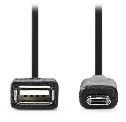 NEDIS kabel USB 2.0/ zástrčka micro B - zásuvka A/ podpora OTG/ černý/ 20cm