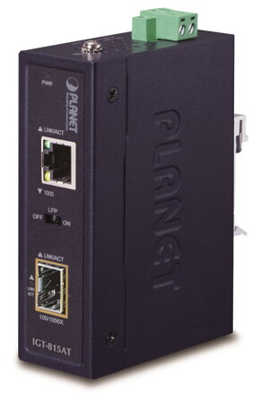 PLANET IGT-815AT konvertor 1x 100 / 1000Base-T, 1x SFP 100/1000-X, ESD + EFT, IP30, -40 až 75 ° C, malý rozmer