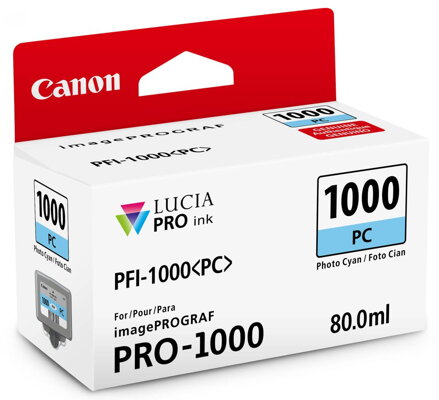 Canon inkoustová náplň PFI-1000 (photo cyan, 80ml) pro Canon imagePROGRAF PRO-1000