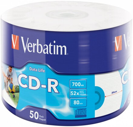 VERBATIM CD-R 700MB/ 52x/ 80min/ printable/ 50pack/ wrap