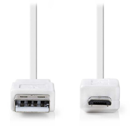 NEDIS kabel USB 2.0/ zástrčka A - zástrčka micro B/ plochý/ bílý/ 1m