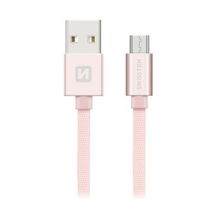 Swissten Datový Kabel Textile Usb / Micro Usb 2,0 M Růžovo/Zlatý