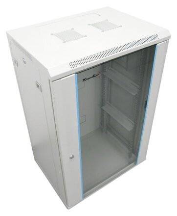 XtendLan 18U/600x600, na zeď, jednodílný, rozložený, skleněné dveře, šedý