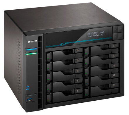 Asustor NAS AS6510T / 10x 2,5 "/ 3,5" SATA III, 2x M.2 / Intel Atom C3538 2.1 GHz / 8GB / 2x 10 GbE + 2x 2.5 GbE / 2x USB 3.2