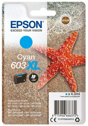 Epson inkoustová náplň/ C13T03A24010/ 603XL/ Expression Home XP-2100/ XP-3100/WF-2850DWF/ modrá