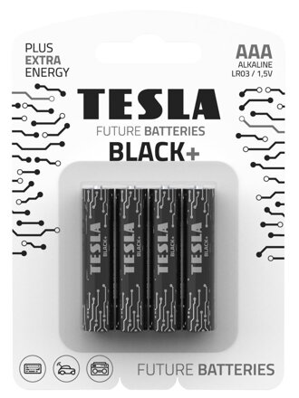 TESLA BLACK+ alkalická baterie AAA (LR03, mikrotužková, blister) 4 ks