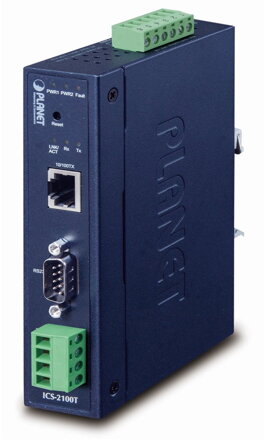 PLANET priemyselný konvertor RS-232/422/485 na IP, 1x COM, 1x 100Base-TX, 9-48VDC, -40 ~ + 75 ° C, IP30, SNMP + Telnet