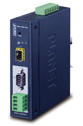 PLANET MODBUS priemyselná brána RS-232/422/485 na IP, 1x COM, 100Base-FX SFP, RTU / ACSII, -40až + 75 ° C, 9-48VDC, IP30