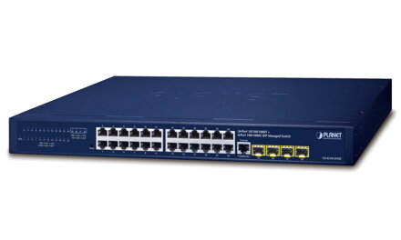 PLANET GS-4210-24T4S switch L2 / L4 spravovateľný, 24x 1GE, 4x 1G SFP, fanless