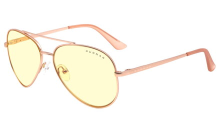 GUNNAR Herné okuliare MAVERICK / obrúčky vo farbe ROSE GOLD / jantárové sklá