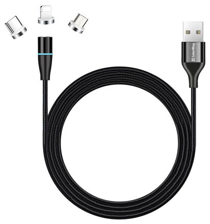 Colorway Datový Kabel 3v1 Lightning+MicroUSB+USB-C/ Magnetic/ 2.4A/ Nylon/ Quick Charge 3.0/ 1m