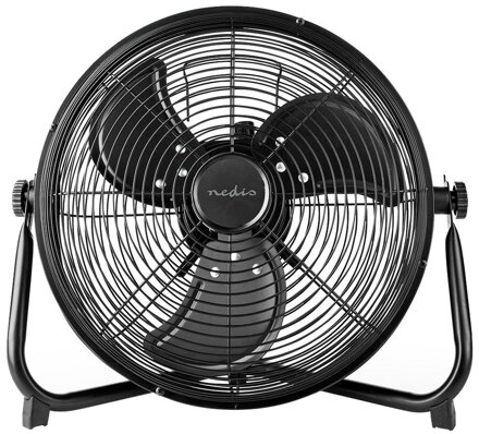 NEDIS stojanový ventilátor/ průměr 30 cm/ výkon 43 W/ plynulá rychlost/ naklápěcí/ dobíjecí/ USB-A/ kovový/ černý