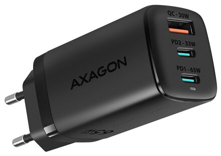 AXAGON síťová nabíječka / ACU-DPQ65 / USB-A / 2x USB-C / PD3.0/QC4+/PPS/Apple, 65W