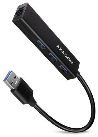 AXAGON hub USB-A / HMA-GL3A / USB 3.2 Gen1 / 3x USB-A / GLAN / kovové tělo / 0,2m