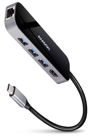 AXAGON hub USB-C / HMC-6GL / USB 3.2 Gen1 / 3x USB-A / HDMI / GLAN / 60W PD / 0,2m