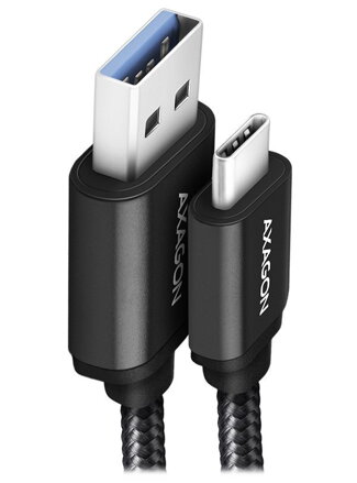 AXAGON datový a nabíjecí kabel USB-A na USB-C / USB 3.2 Gen1 / 3A / ALU / oplet / 1,5m / černý