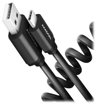 AXAGON datový a nabíjecí kabel TWISTER USB-A na USB-C / USB2.0 / 3A / ALU / TPE / 0,6m / černý
