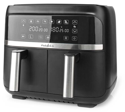 NEDIS multifunkční horkovzdušná fritéza/ objem  2x 3,8 L/ 60 min. časovač/ digitální/ černá
