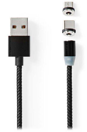 NEDIS USB 2.0 kabel/ USB-A Zástrčka - USB micro-B zástrčka/USB-C zástrčka/ nepřenáší data/ magnet konektory/ černý/ 2 m