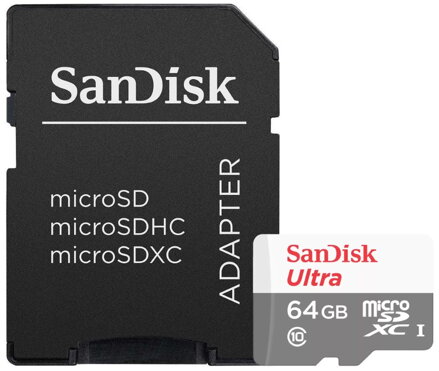 SanDisk Ultra 64GB microSDXC / CL10 UHS-I  / Rychlost až 100MB/s / vč. adaptéru