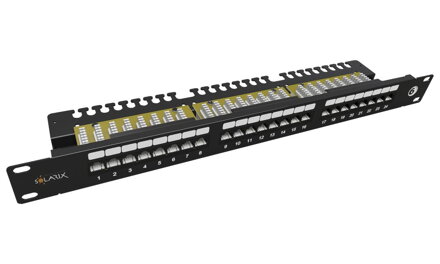 Solarix Patch panel 24x RJ-45 Cat6 UTP s vyvazovací lištou 1U SX24L-6-UTP-BK-N