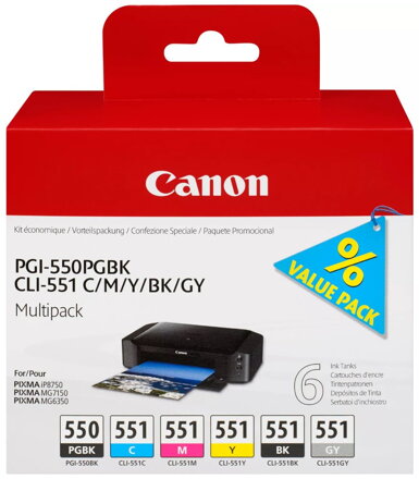 Canon multipack inkoustových náplní PGI-550/CLI-551 PGBK/C/M/Y/BK/GY Multi Pack
