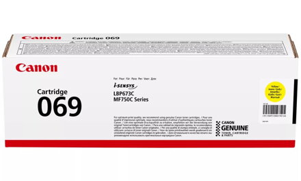 Canon originální toner Cartridge 069 Y žlutý, MF752Cdw, 754Cdw, LBP673Cdw, kapacita 1 900 stran